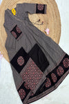 Black Floral Cotton Anarkali Set with Hand Embroidery – 3 Piece Elegant Ensemble - Qurbat