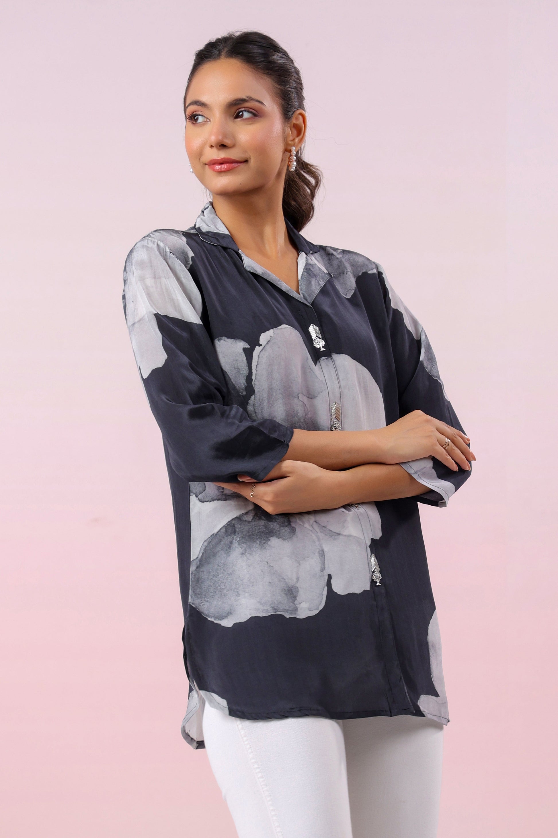 Black Russian Silk Short Kurti - Qurbat