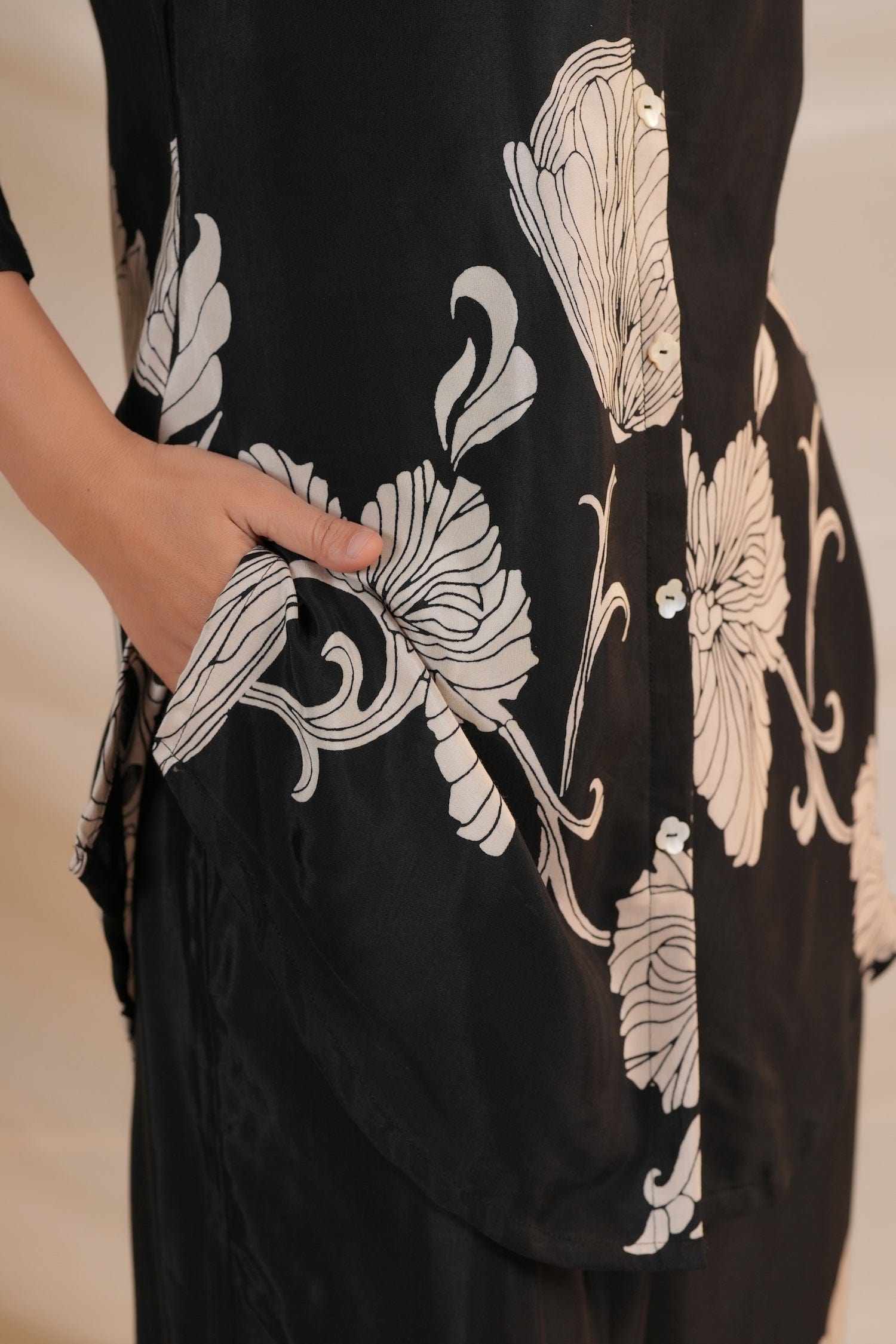 Black Silk Digital Printed Co - ord Set - Qurbat