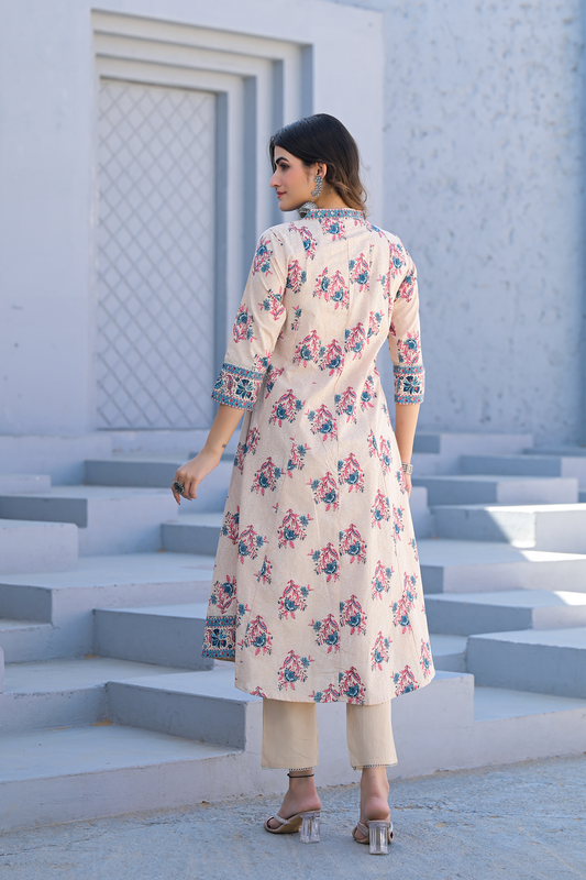 Ivory Bloom Printed Anarkali Suit Set