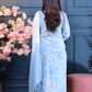Blue Cotton Kurta Set with White Floral Embroidery & Dip - Dye Dupatta – 3 Piece Set - Qurbat
