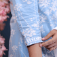Blue Cotton Kurta Set with White Floral Embroidery & Dip - Dye Dupatta – 3 Piece Set - Qurbat