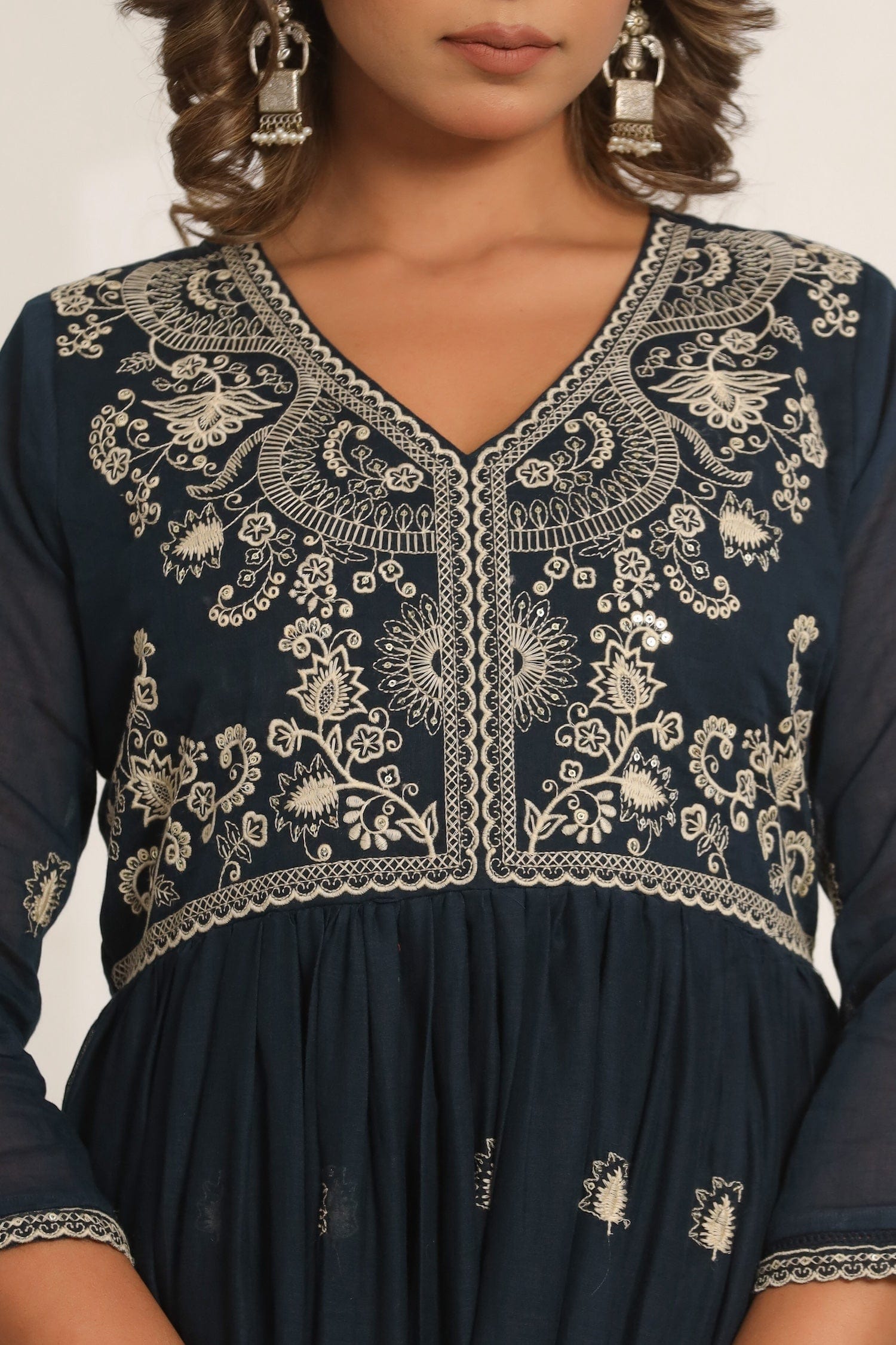 Blue Embroidery Cotton Suit Set - Qurbat