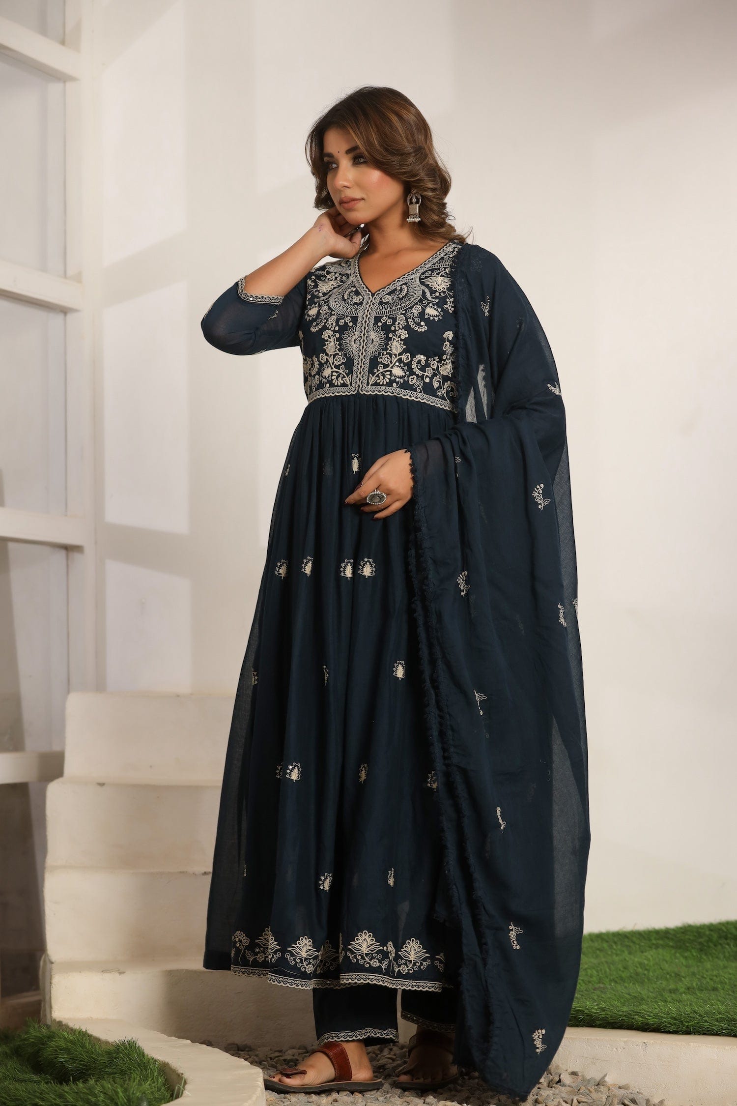 Blue Embroidery Cotton Suit Set - Qurbat