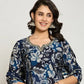 Blue Floral Printed 3 - Piece Suit with Embroidered Neckline - Qurbat