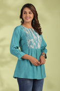 Blue Solid Silk Kurti - Qurbat