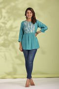 Blue Solid Silk Kurti - Qurbat