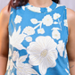 Teal Blue Floral Print Sleeveless Kurta Set (2PC) - Pure Cotton