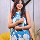 Teal Blue Floral Print Sleeveless Kurta Set (2PC) - Pure Cotton