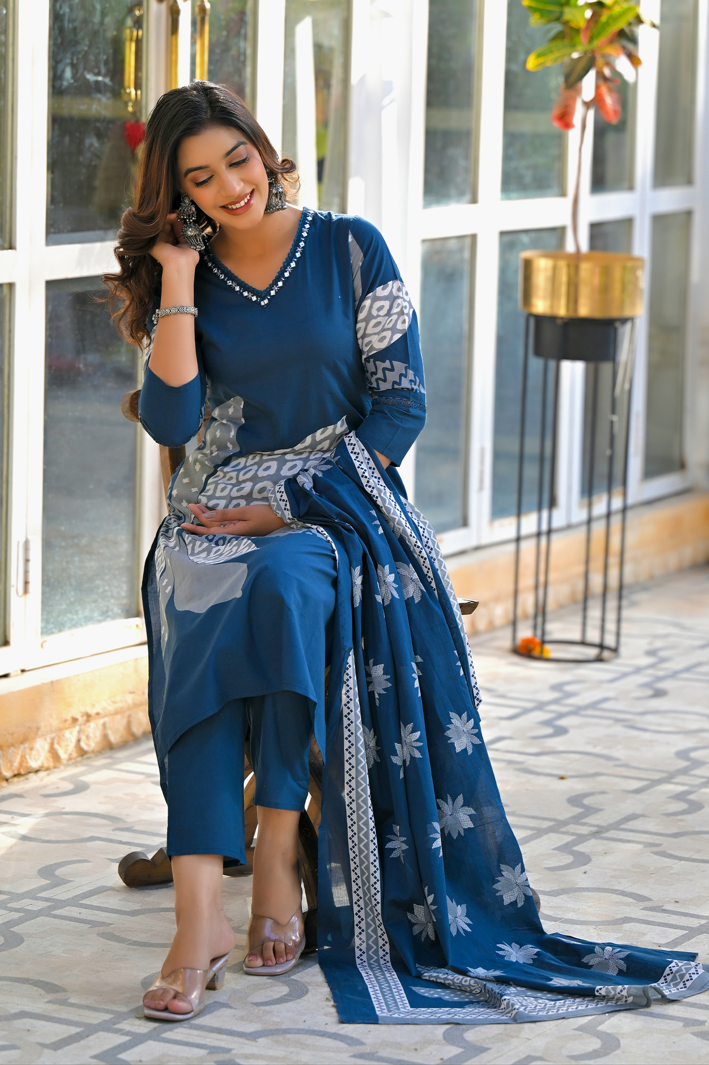 Amethyst Bloom Printed Kurta Set with Dupatta