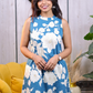Teal Blue Floral Print Sleeveless Kurta Set (2PC) - Pure Cotton