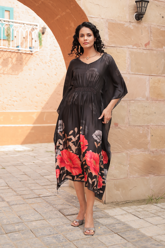 Midnight Bloom Kaftan Dress