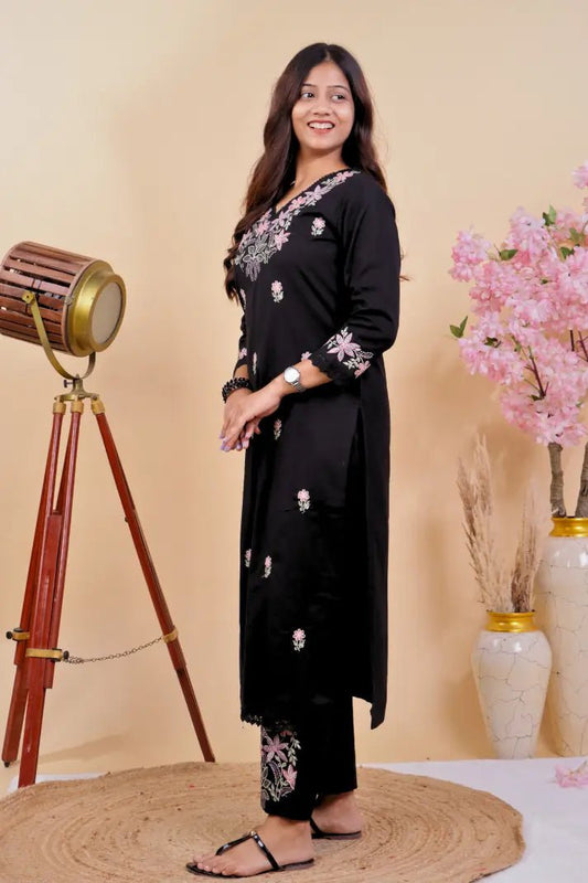 Elegant Black Kurta Set – A Fusion of Comfort & Style - Qurbat