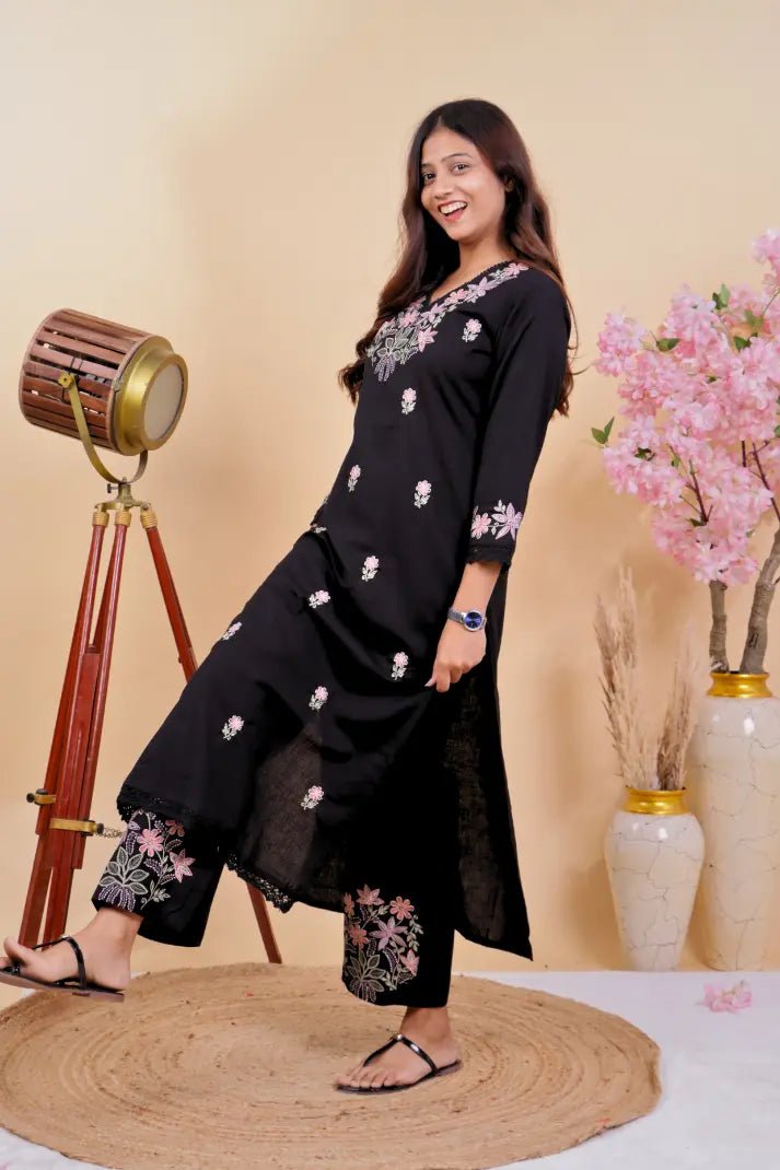Elegant Black Kurta Set – A Fusion of Comfort & Style - Qurbat