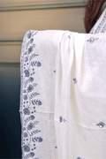 Elegant Off - White & Blue Embroidered Cotton Suit Set with Dupatta - Qurbat