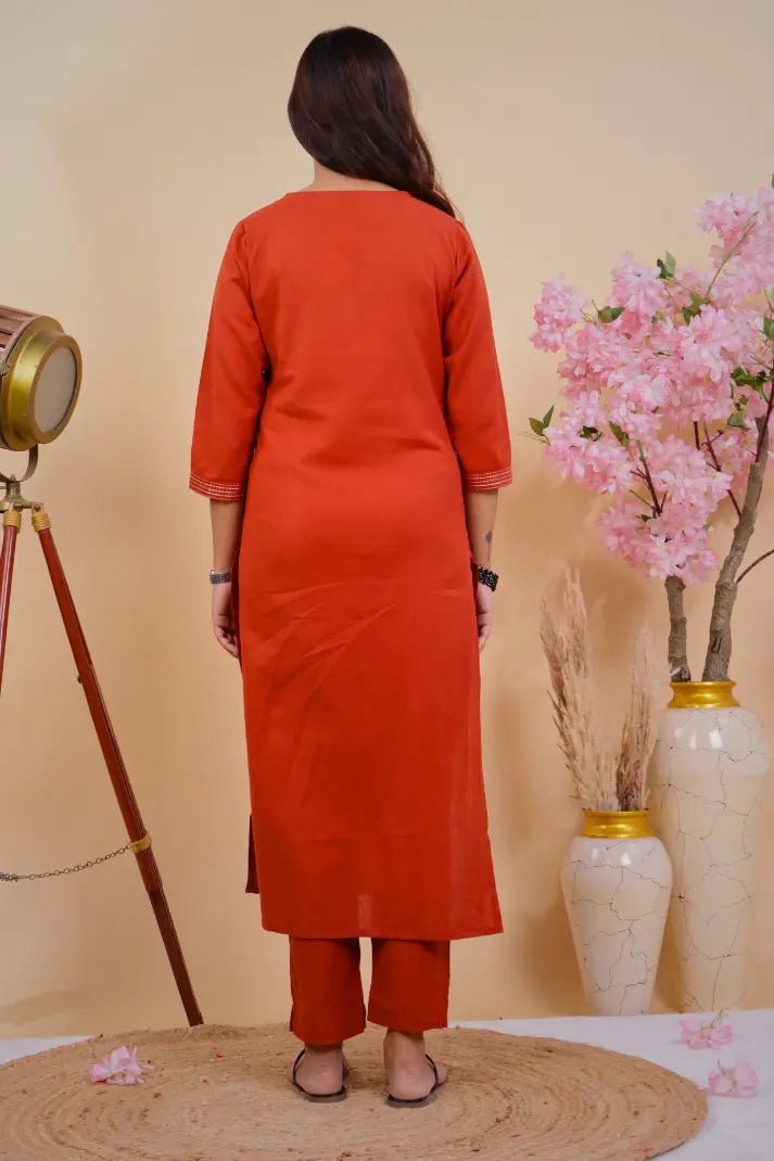 Ethnic Embroidered Cotton Kurta Set – Comfort & Elegance - Qurbat