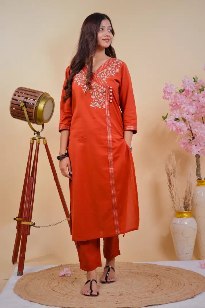 Ethnic Embroidered Cotton Kurta Set – Comfort & Elegance - Qurbat