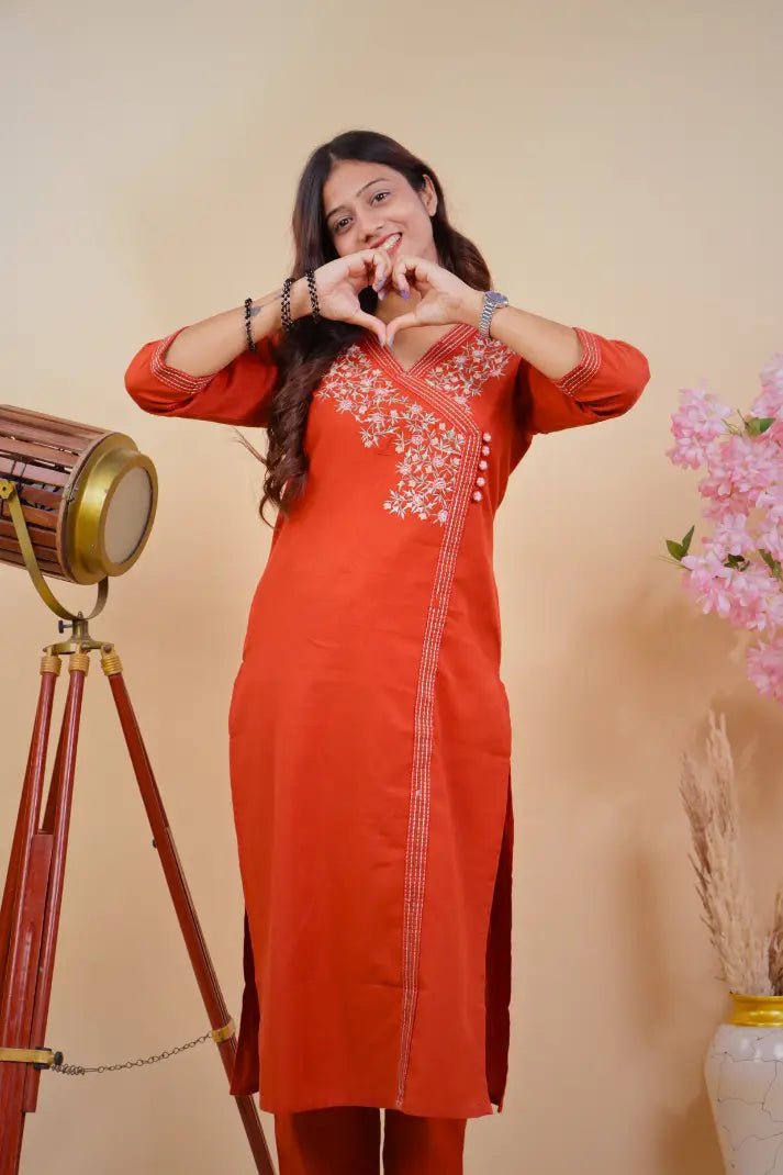 Ethnic Embroidered Cotton Kurta Set – Comfort & Elegance - Qurbat