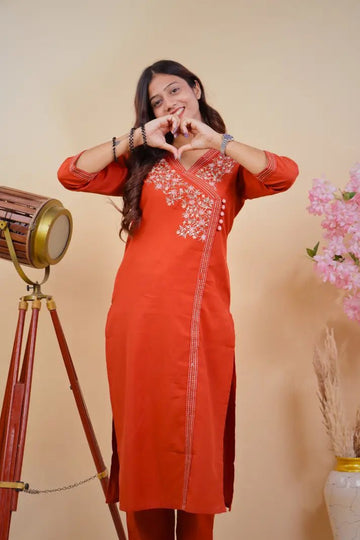 Ethnic Embroidered Cotton Kurta Set – Comfort & Elegance - Qurbat