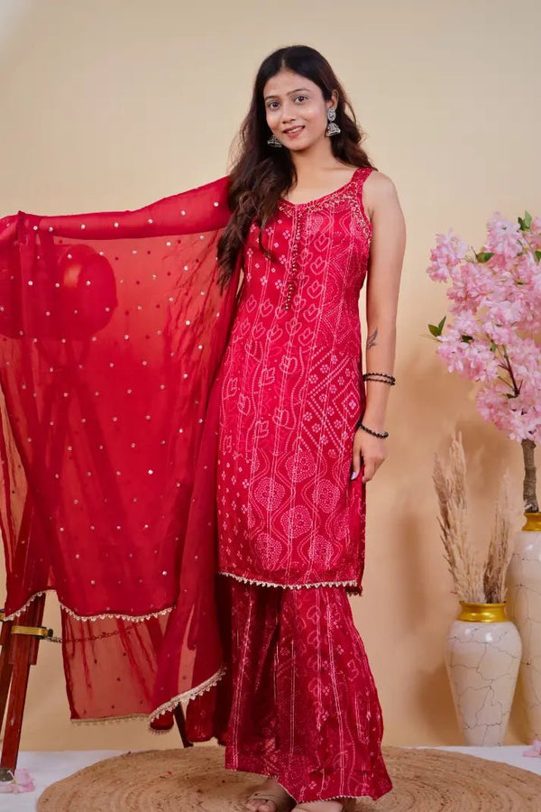 Graceful Bandhani Kurta with Sharara & Dupatta