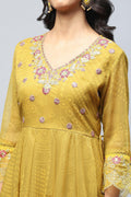 Green Anarkali Suit Set with Resham Embroidery for Women - Qurbat