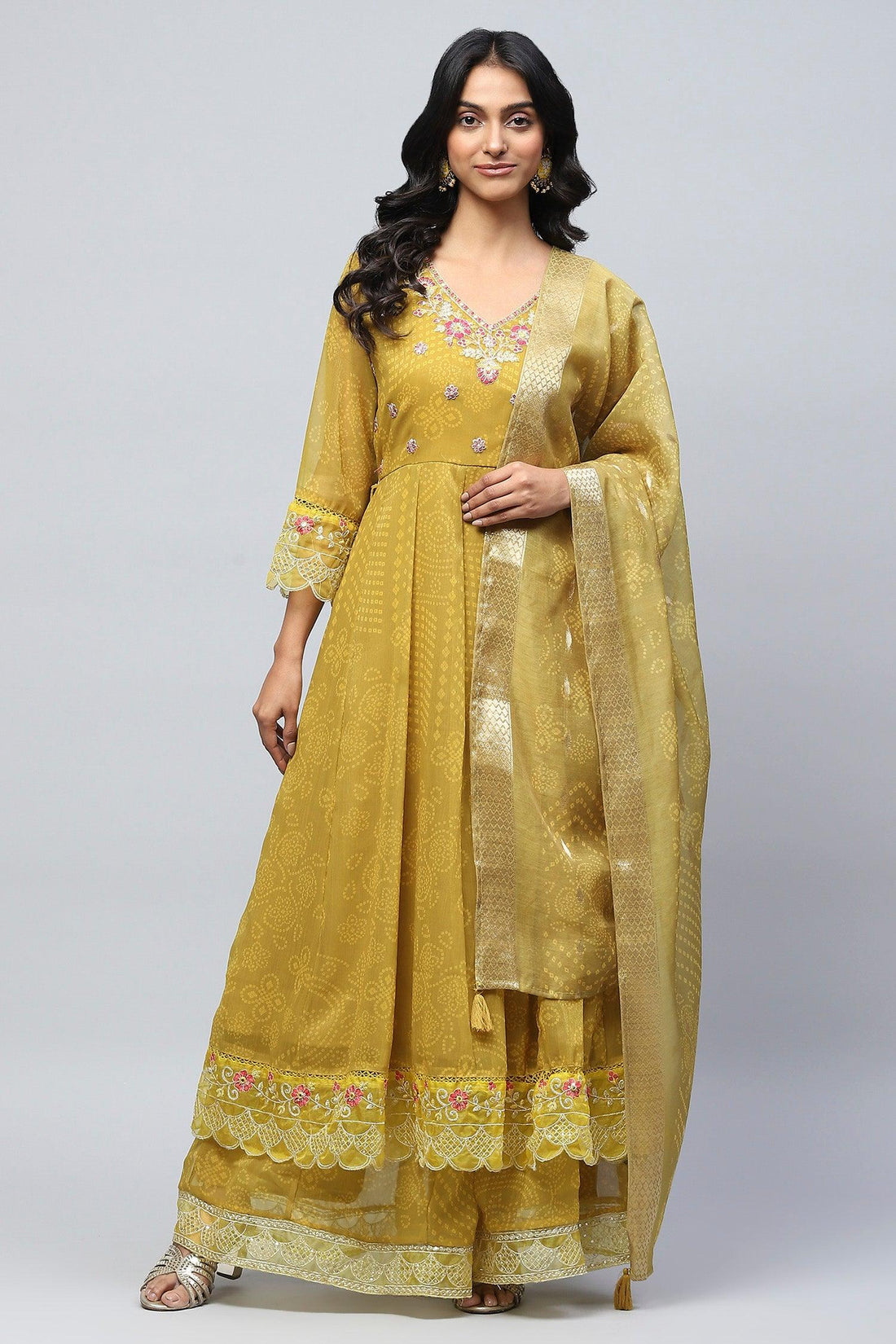 Green Anarkali Suit Set with Resham Embroidery for Women - Qurbat