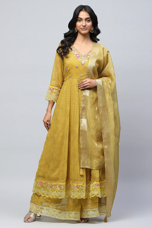 Green Anarkali Suit Set with Resham Embroidery for Women - Qurbat
