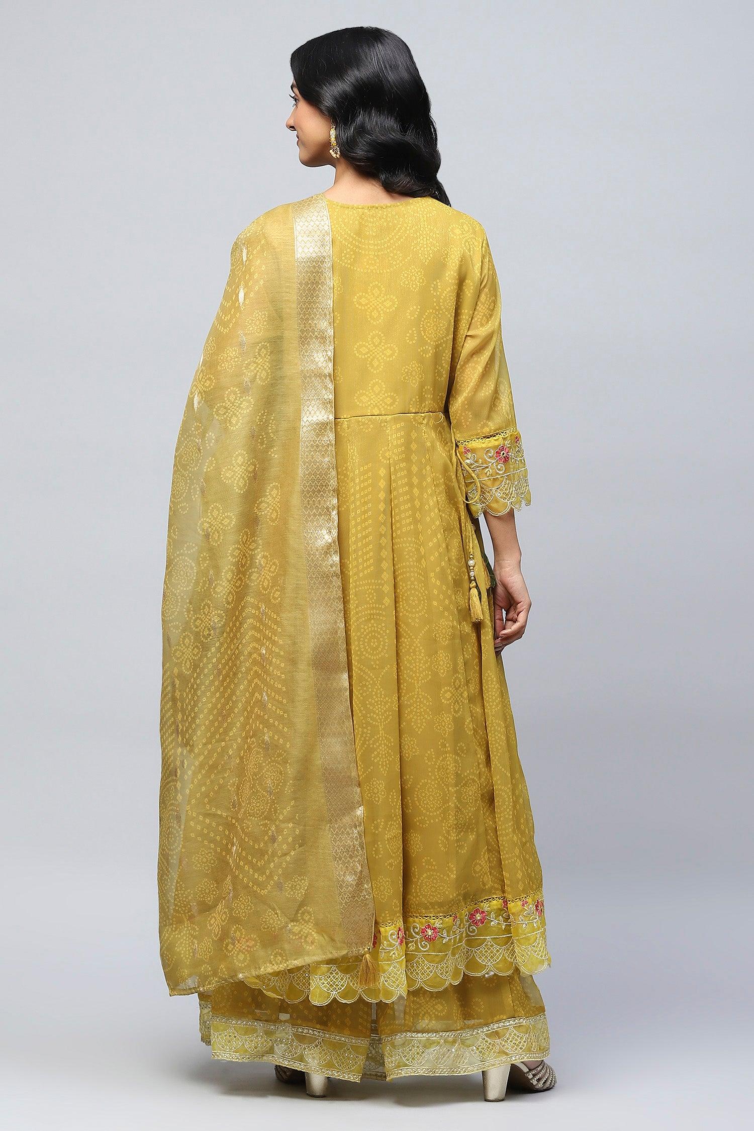Green Anarkali Suit Set with Resham Embroidery for Women - Qurbat