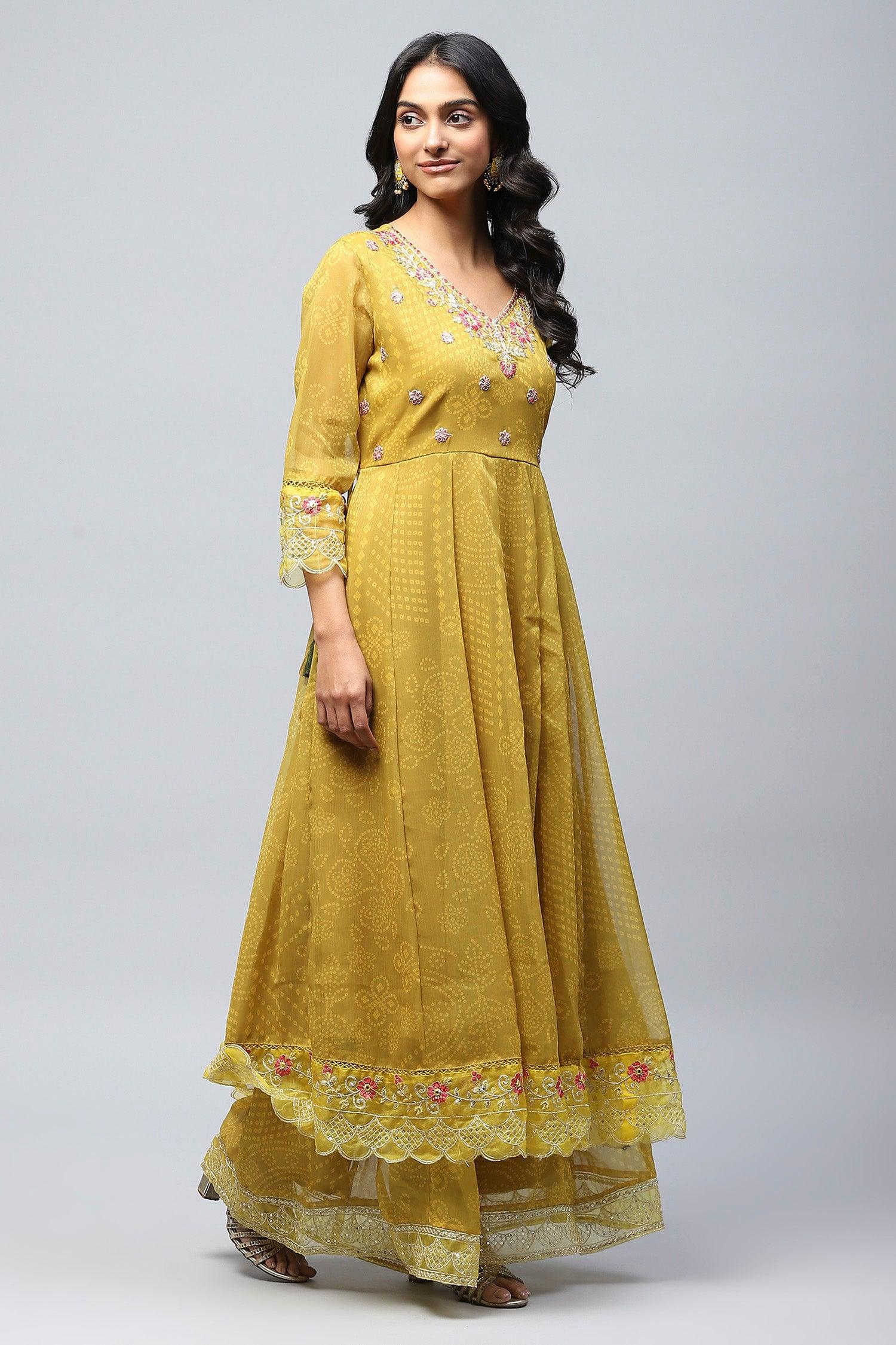 Green Anarkali Suit Set with Resham Embroidery for Women - Qurbat