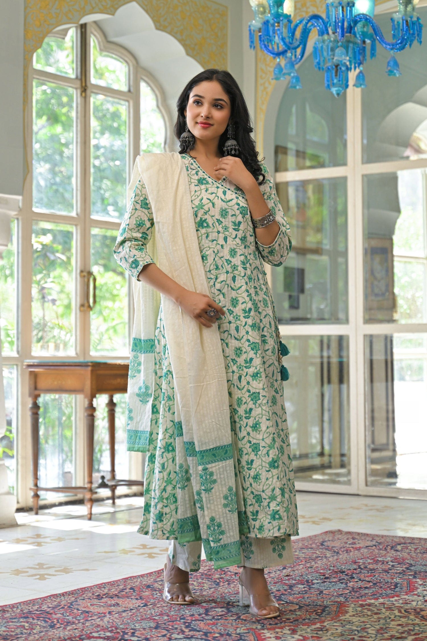 Green Cotton 3 - Piece Suit Set - Qurbat