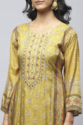Green Crepe Printed Suit Set for Women with Hand Embroidery - Qurbat