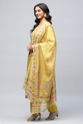 Green Crepe Printed Suit Set for Women with Hand Embroidery - Qurbat