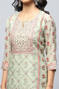 Green Printed Suit Set for Women with Hand Embroidery – Elegant & Chic - Qurbat