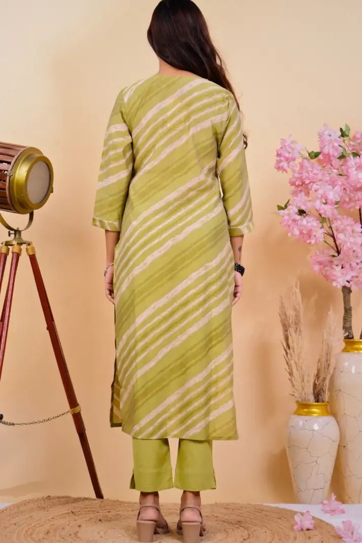 Green Striped Embroidered 2 - piece Kurta Set - Qurbat