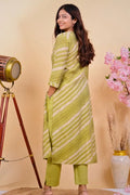 Green Striped Embroidered 2 - piece Kurta Set - Qurbat