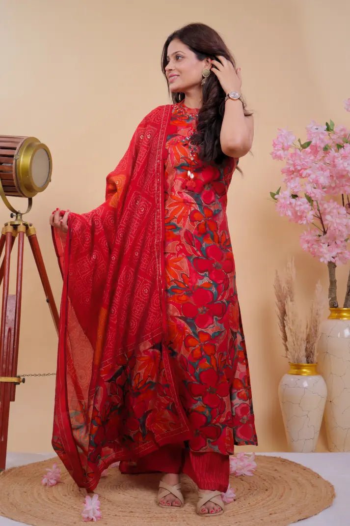 Gulmohar Hand - Painted Suit Set - Qurbat