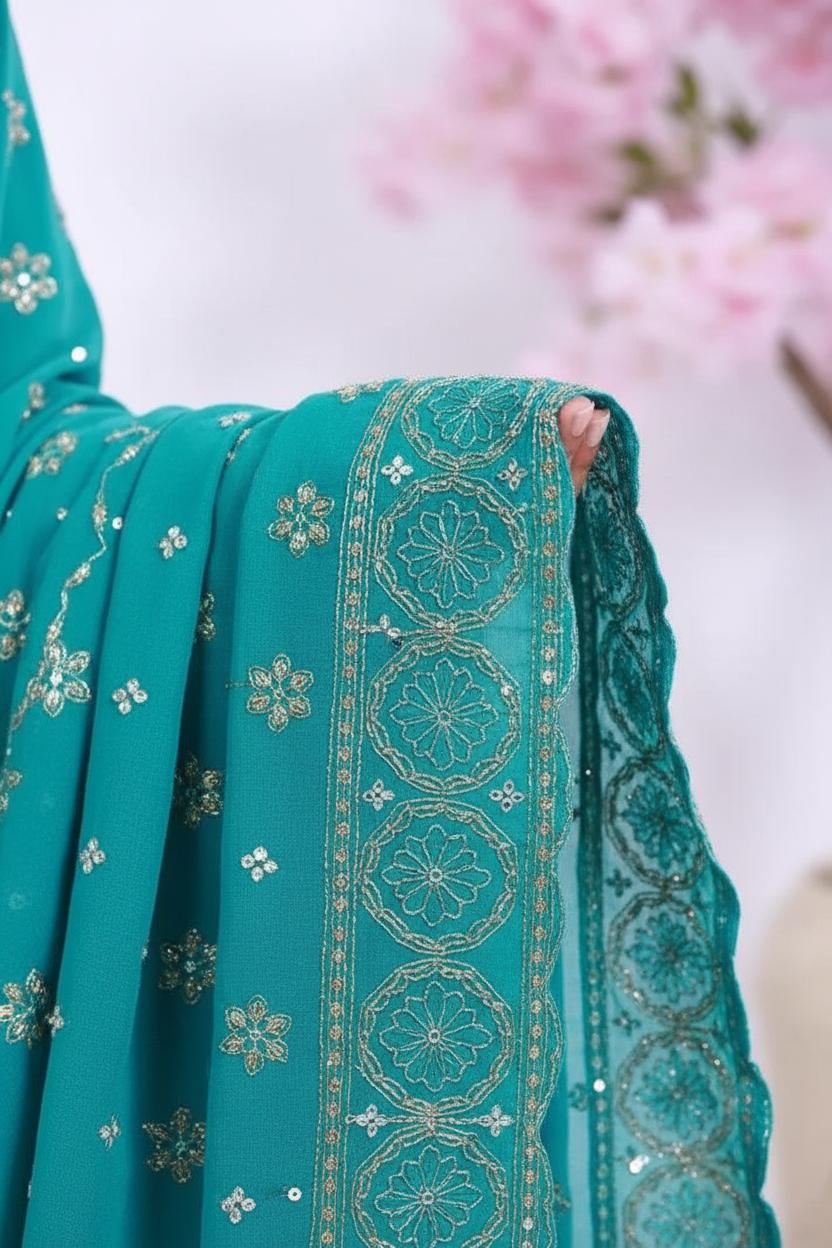 Sea Green Angrakha-Style Embroidered Cut Anarkali Set