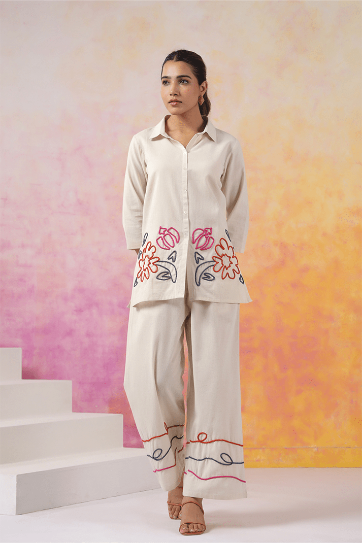 Ivory Garden Embroidered Co - Ord Set - Qurbat