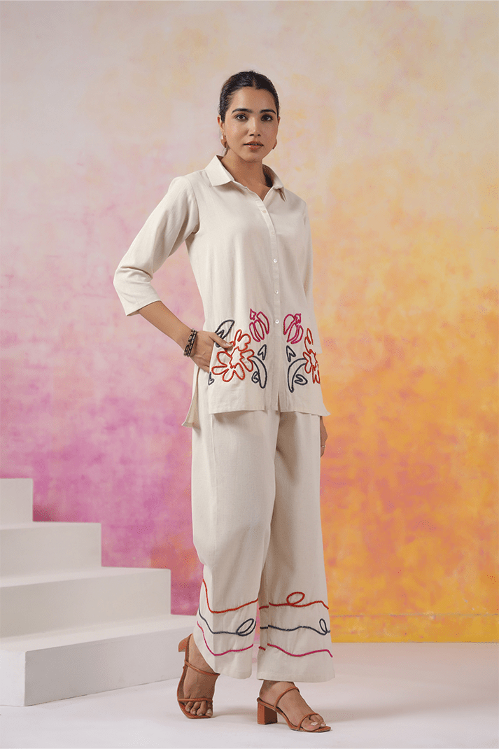 Ivory Garden Embroidered Co - Ord Set - Qurbat