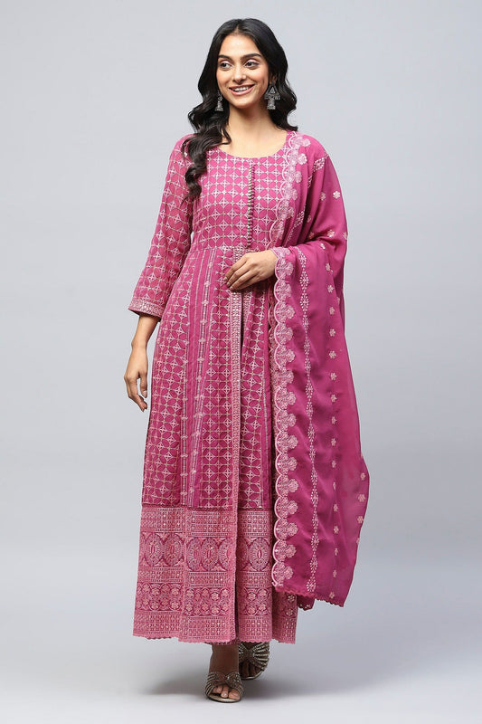 Lavender Anarkali Embroidered Suit Set – Elegant & Graceful - Qurbat