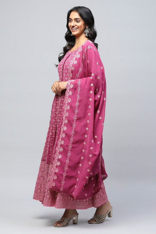Lavender Anarkali Embroidered Suit Set – Elegant & Graceful - Qurbat