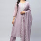Lavender Digital Print with Handwork Suit Set for Women - Qurbat