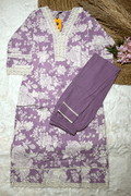 Lavender Floral Cotton Kurta Set with Crochet Lace Detailing – 2PC Set - Qurbat