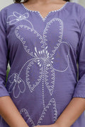 Lavender Hand - Embroidered Cotton Kurta Set with Matching Dupatta – 3 Piece Set - Qurbat