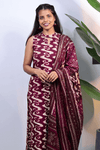Maroon Ikat Print Sleeveless Kurta Set with Bandhani Dupatta – 3 Pc Set