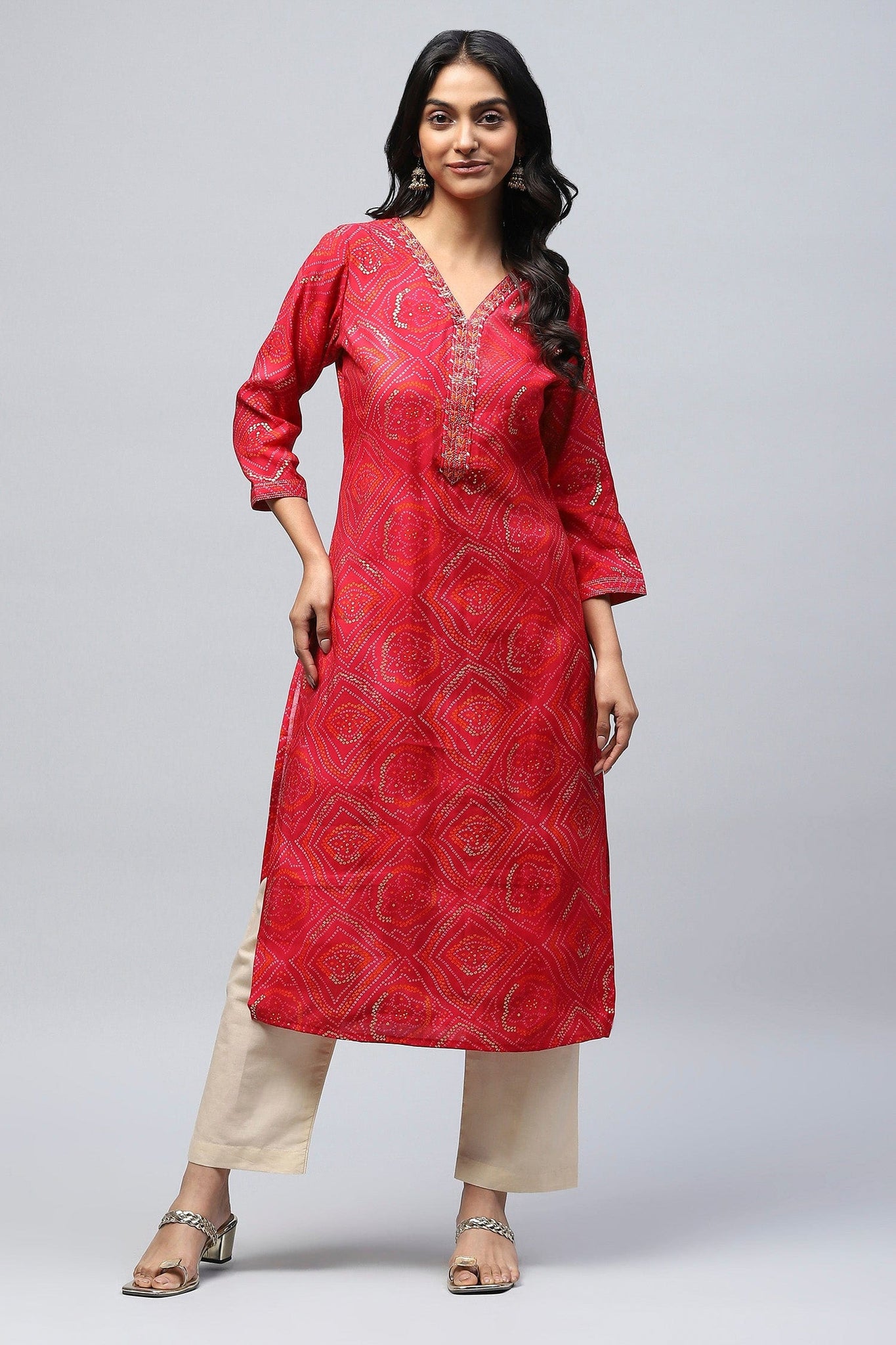 Magenta Bandhani Muslin Printed Kurta for Women – Traditional & Stylish - Qurbat