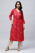 Magenta Bandhani Muslin Printed Kurta for Women – Traditional & Stylish - Qurbat