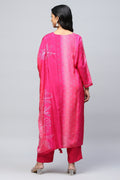 Magenta Digital Print Suit Set for Women with Hand Embroidery on Neck – Chic & Traditional - Qurbat
