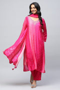 Magenta Digital Print Suit Set for Women with Hand Embroidery on Neck – Chic & Traditional - Qurbat