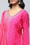 Magenta Digital Print Suit Set for Women with Hand Embroidery on Neck – Chic & Traditional - Qurbat